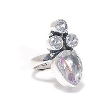 White Topaz Gemstone Handmade 925 Sterling Silver Jewelry Ring Size 6 v196