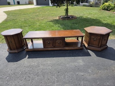 Vintage 3pc Wood Coffee End Table Set 62in Coffee 2 Octagon Ends