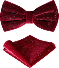 TIE G Men's Glitter Velvet Bow Tie  Pocket Square Set in Gift Box for Wedding,