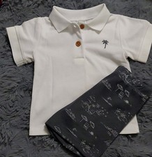 Lila & Jack 12-18M 2 Piece White Palm Tree Shirt Pants Set Unisex Cotton