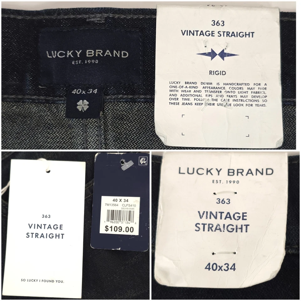NWT $109 LUCKY BRAND 363 VINTAGE STRAIGHT RIGID JEANS MEN'S SIZE 40X34 DARK WASH - Image 4 of 4