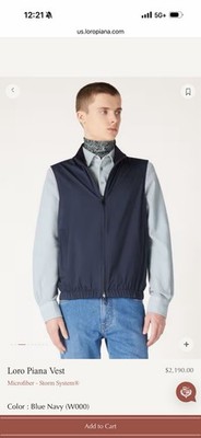 NWT! Loro Piana Men's Vest Storm System Blue Navy Zipper. Reversible. 
