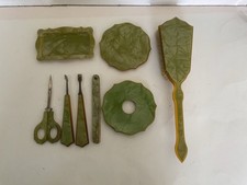 Vintage 8 Pc Dresser Vanity Set 1930-40  s Green Color Bakelite/Celluloid