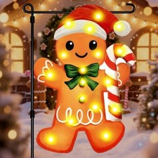 Christmas Garden Flag with Lights Happy Christmas Yall Garden Gingerbread Man