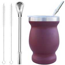 Bombilla Yerba Mate Gourd, 8oz Stainless Steel Tea Cup Set with a Multifuncti...