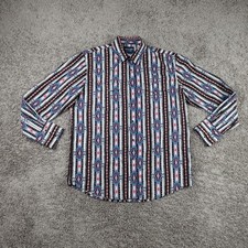 Vintage Wrangler Brushpopper Shirt Mens Large Aztec Pearl Snap Western Cowboy
