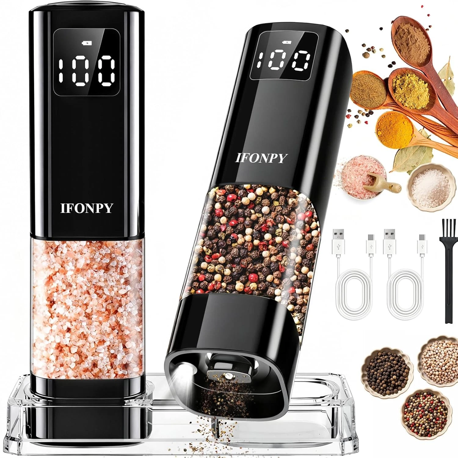 Upgraded Larger Capacity Electric Salt and Pepper Grinder Set Rechargeable with