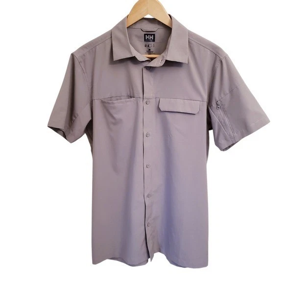 Helly Hansen Size M Men's Short Sleeve Button Down Taupe Grey Hiking Shirt
Opens in a new window or
