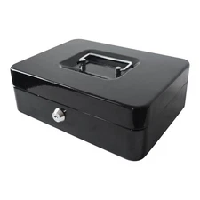Metal Cash Box Key Lock Removable Tray 5 Compartments Secure Storage Portable