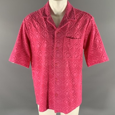 MARINE SERRE Größe L Pinkes Terry-Cotton Blend Camp Kurzarmhemd
