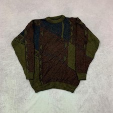 Vintage Knitted Jumper abstract patterned grandad knit sweater Men's XL