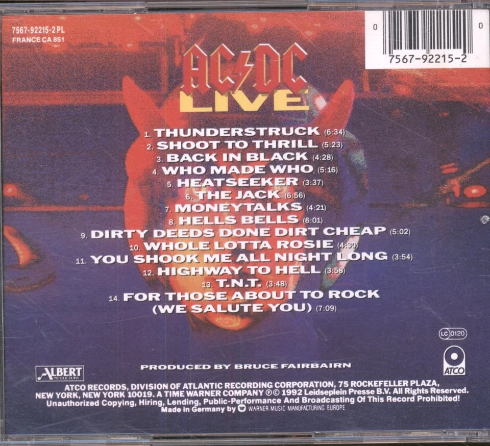 AC/DC LIVE CD 14 track CD. WME pressing (7567922152) EUROPE ATCO 1992 - Bild 2 von 2