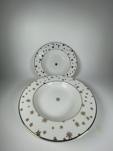 Sakura Galaxy Holiday Porcelain White, 14k Gold Rimmed Soup Bowls (2) - Picture 6 of 8