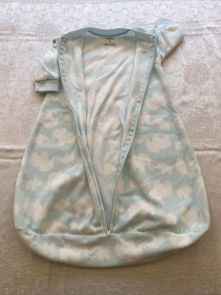 Saco de dormir Carter’s azul claro elefante con cremallera talla pequeña Foto 4 de 4