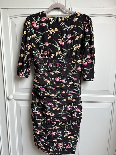 Emanuel Ungaro Dress Silk Parallele Paris Floral Ruched Made In Italy 8-10 - Picture 21 of 24