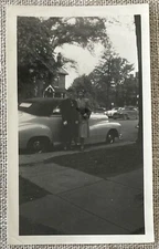 Vintage Photo Classic Convertable Car In City Ladies In Dresses Black & White