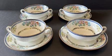 MINTONS B898 Blue Bands, Floral, Smooth Edge China - CREAM SOUP & SAUCER