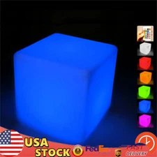 16" LED Cube Light Pub Bar Stool 16 RGB Colors Changing Chair w/Remote Control