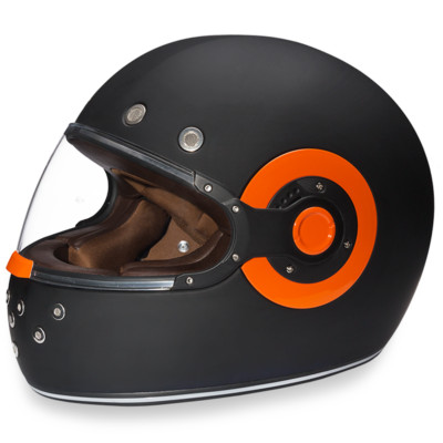 Daytona Retro Dull Black Orange Full Face Motorcycle Helmet (XS - 2XL)