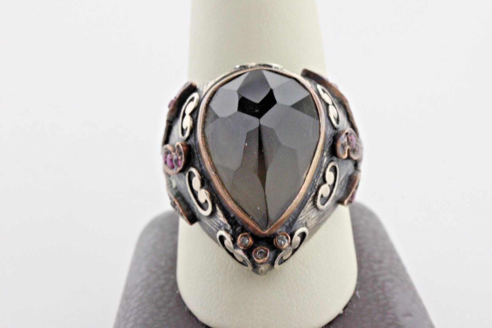 DGS 925 Turkey Sterling Silver 925 Copper Pear Smoky Quartz Ruby Ring Size 11 eBay