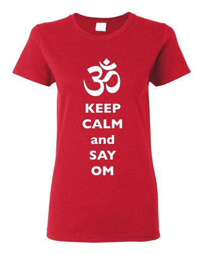 Ladies Keep Calm And Say Om Yoga Hindu Sanskrit Symbol Religion DT T-Shirt Tee - Picture 2 of 9