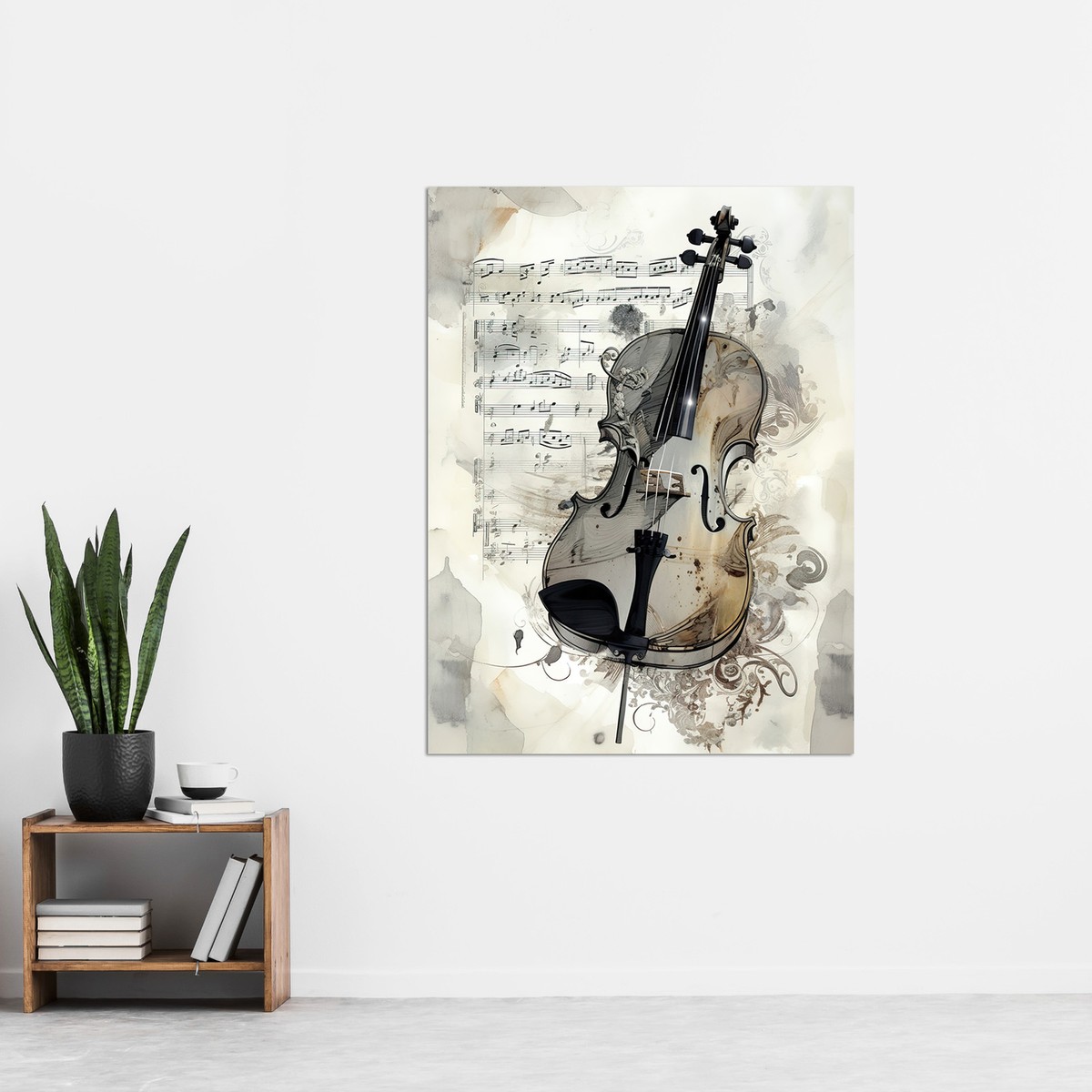Violin Instrument Sheet Music Modern Monochrome Huge Wall Art