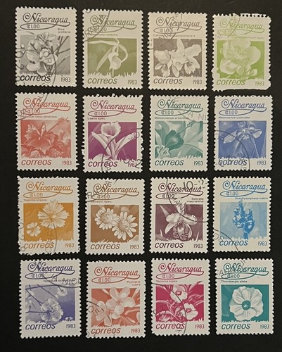 Travelstamps: 1983 Nicaragua Stamps Scott #1209-1224 “Flowers” Used CTO OG NH - Picture 2 of 5