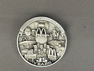 1990 Rare Silver Pewter McDonald's 35 Years Medal Trophy Award in