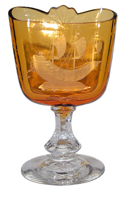 depression glass cigarette holder Depression Era Fancy Amber Cigarette / Card Holder with Ship Cutting