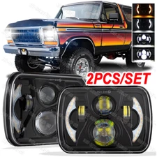 Fit for Ford F150 Bronco 1978-1986 Pair 7x6" Square LED Headlights Turn Signal
