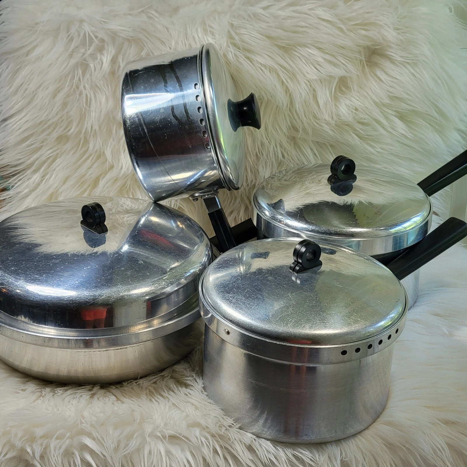 Vintage Regal Supreme Aluminum 8 Piece Pots & Skillet w/ Lids Kewaskum WI USA