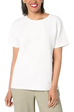 Joan Rivers Women's Crinkle Knit Scoop Neck Tee White
