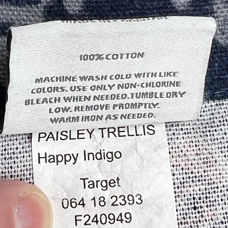 Threshold Paisley Trellis Cotton Shower Curtain Button Hole Hooks Navy Blue - Image 4 of 4