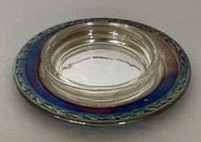 WM Rogers Round Silver Plated Glass Ash Tray Dish 5&rdquo; Diameter w Box Beautiful
