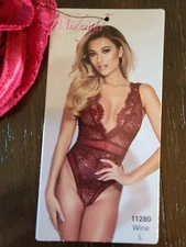 NWT Seven Til Midnight Womens SZ L WINE EYELASH & FLORAL LACE TEDDY Lingerie