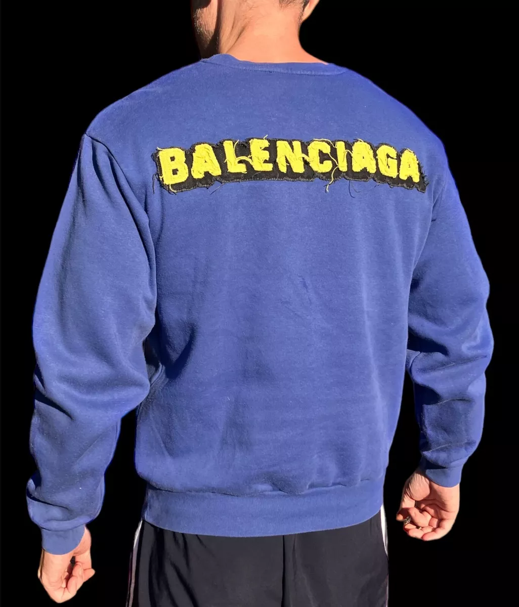 Balenciaga Men\'s Stitch Embroidered Logo Sweatshirt Blue Size S M | eBay