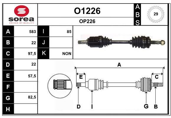Arbre de transmission SNRA O1226 pour train avant droit de berline