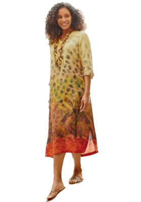 Soft Surroundings Tivoli Womens Midi Jungle Print Dress Size Small