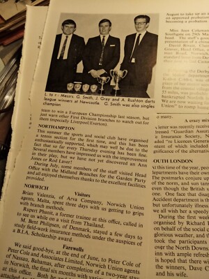 Xm34 Ephemera 1969 Norwich Union Picture Mr G Smith J Gray A Rushton Darts Newca