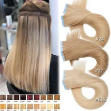 BLONDE 100 Remy Tape In Human Hair Extensions Skin Wefts Thick 200G Full Head U