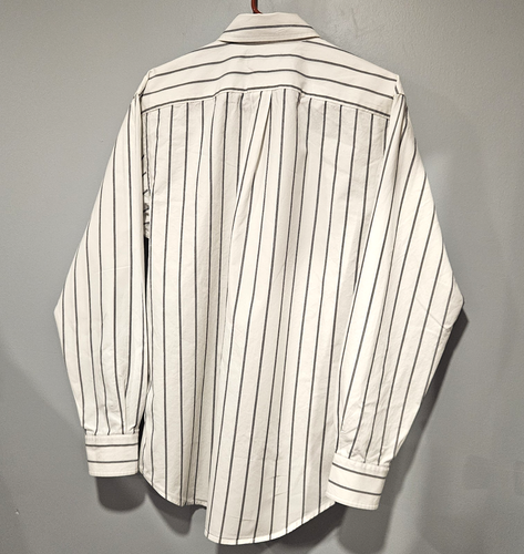 Roundtree & Yorke Men’s S Cream w/Black Stripe 100% Cotton Button-Down Collar - Picture 3 of 5
