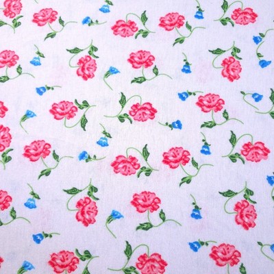 Red Blue Rose Floral Cotton Flannel Fabric by the Yard 45'' Wide Soft Nursery DIY