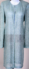 ST.JOHN Women's Green Julep Metallic Silver Shimmer Topper Long Jacket Sz LARGE