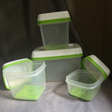 4pc Clear Plastic Rectangular Storage Container Set 1.18L Snap Lids w/ Inserts