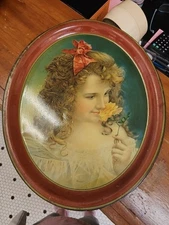 Rare Original Advertising Tray Victorian Girl Oblong Lithograph 3 dig phone # 