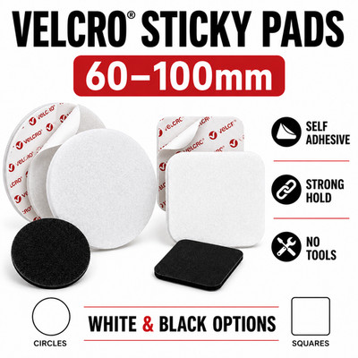 VELCRO  Klebepads WEISS Klett 60-100 mm selbstklebend Kreise & Quadrate