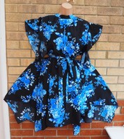 Mika black blue floral frill short sleeve hanky hem gothic skater dress 22 24