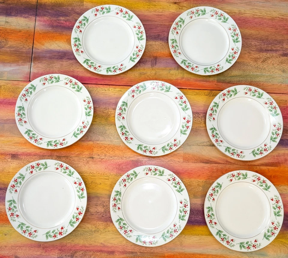 ⭐GIBSON DAILY Plato de Ensalada + Juego de Tazas ENCANTO DE NAVIDAD Vajilla Holly Berry 13 Foto 4 de 4