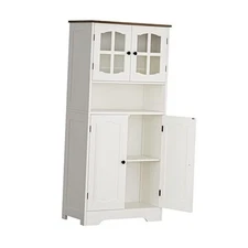  Storage Cabinet, Freestanding Kitchen Pantry Cabinet with Doors and Soft White