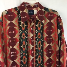 Vintage Wrangler Men's Long Sleeve Southwestern Aztec Pearl Snap Rodeo Shirt 2XL